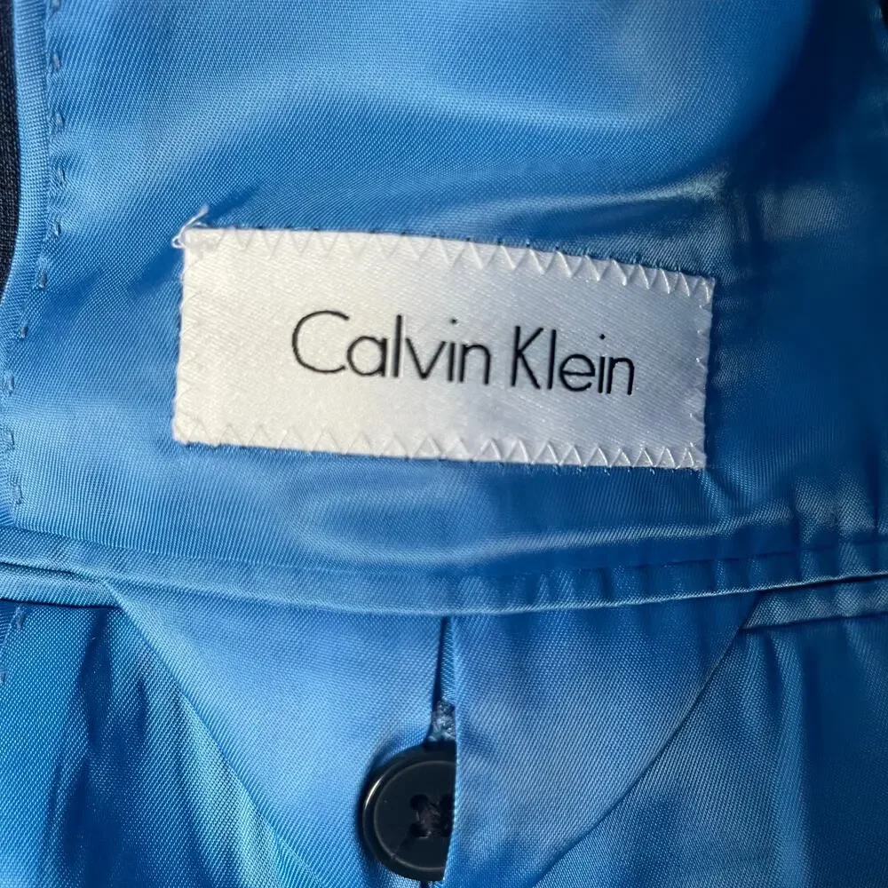Calvin Klein Men’s Blazer Sport Coat 2 Button Jacket 42L 100% Wool Blue Plaid